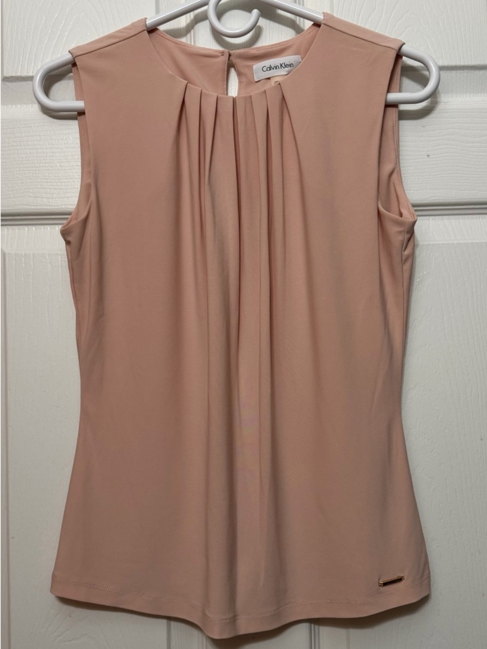 Calvin Klein Pleated Front Sleeveless Shell Top - Blush